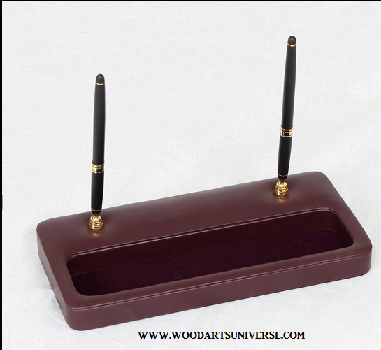 Burgundy Leather Double Pen Stand WAUCUSTP208